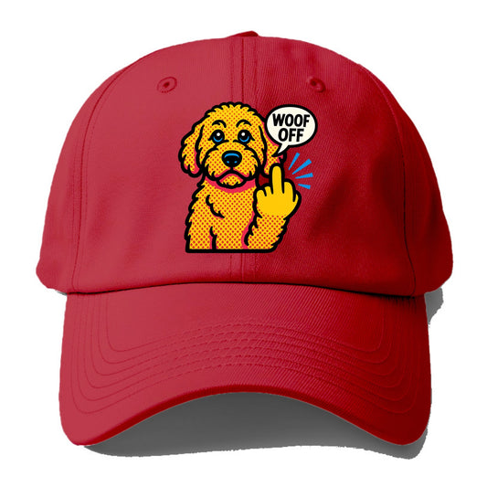 Goldendoodle with teddy bear face and curly golden coat, friendly paw flipping off - Baseball Cap - Red