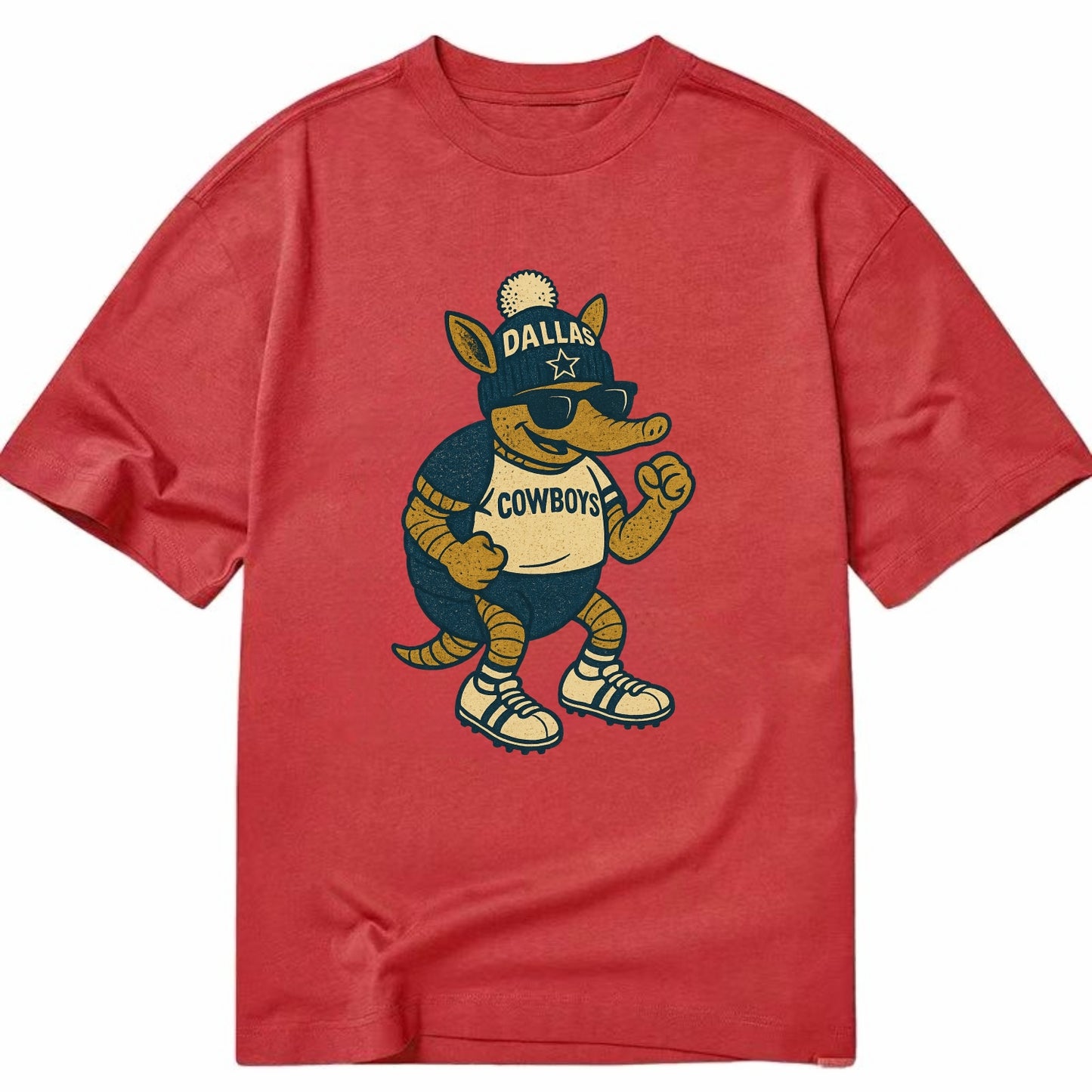 Dallas Armadillo wearing Cowboys beanie with lone star patch and wayfarer - Classic T-shirt - Red