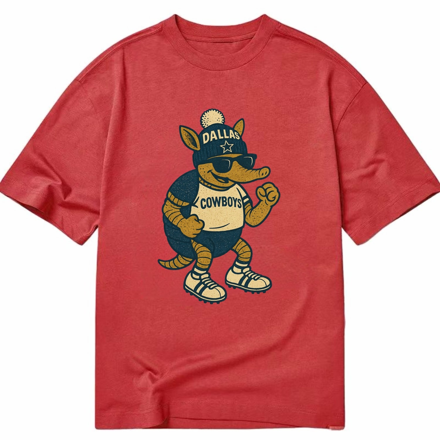 Dallas Armadillo wearing Cowboys beanie with lone star patch and wayfarer - Classic T-shirt - Red