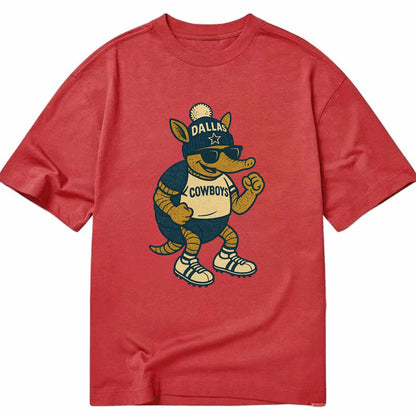 Dallas Armadillo wearing Cowboys beanie with lone star patch and wayfarer - Classic T-shirt - Red