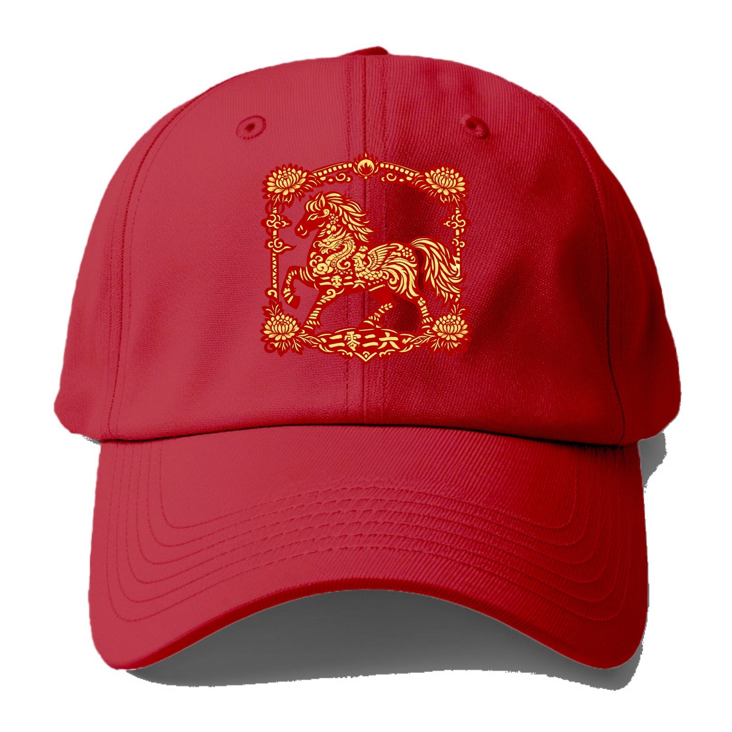 HORSE | Silk style horse design | Gold and silver thread appearance | Phoenix and - Baseball Cap - Red