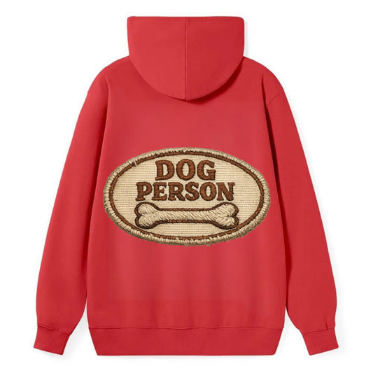 DOG PERSON - simple text with bone in brown , team dog - Classic Pullover Hoodie - Red