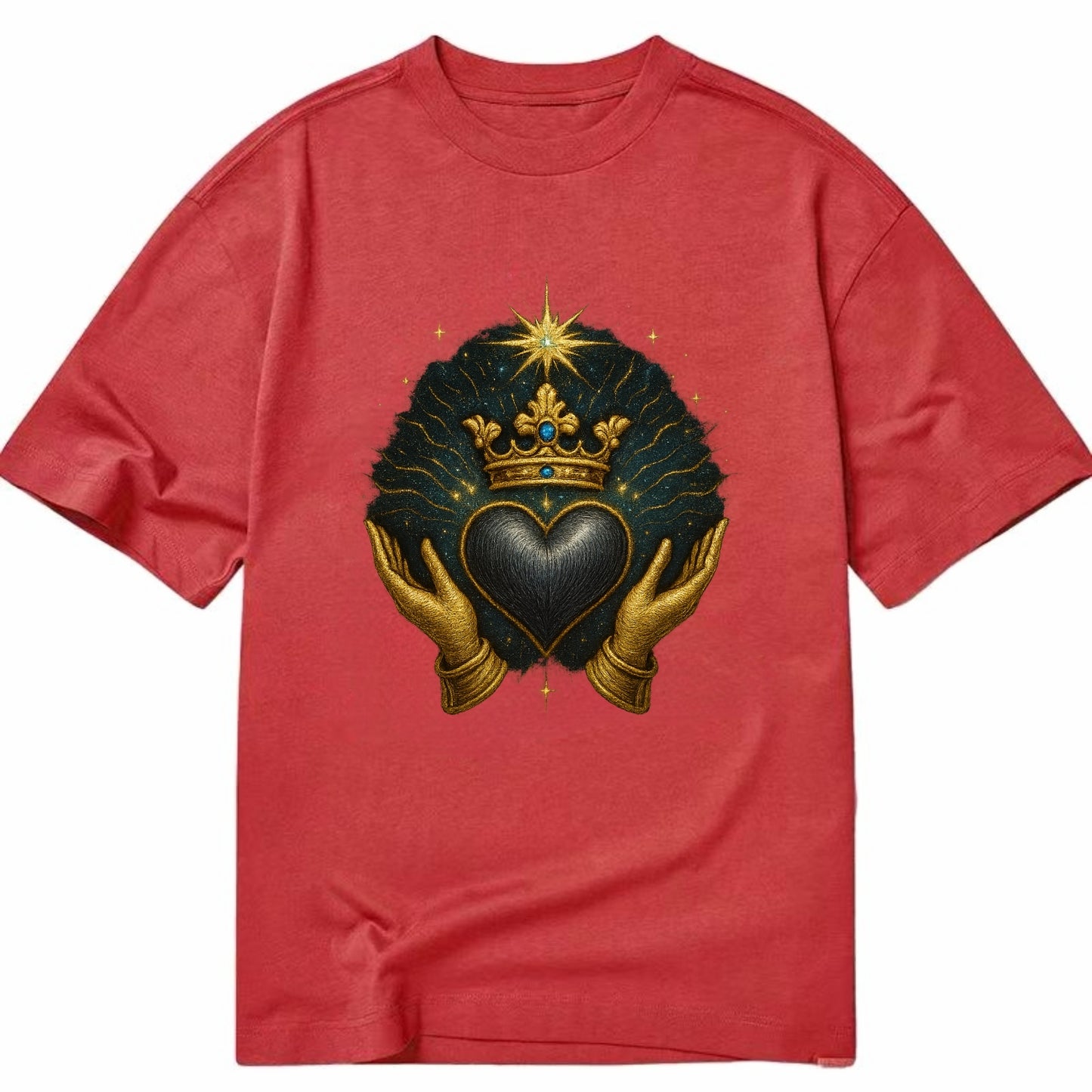 Pearl-studded tiara atop a satin-gunmetal heart supported by elegant opera-glove - Classic T-shirt - Red