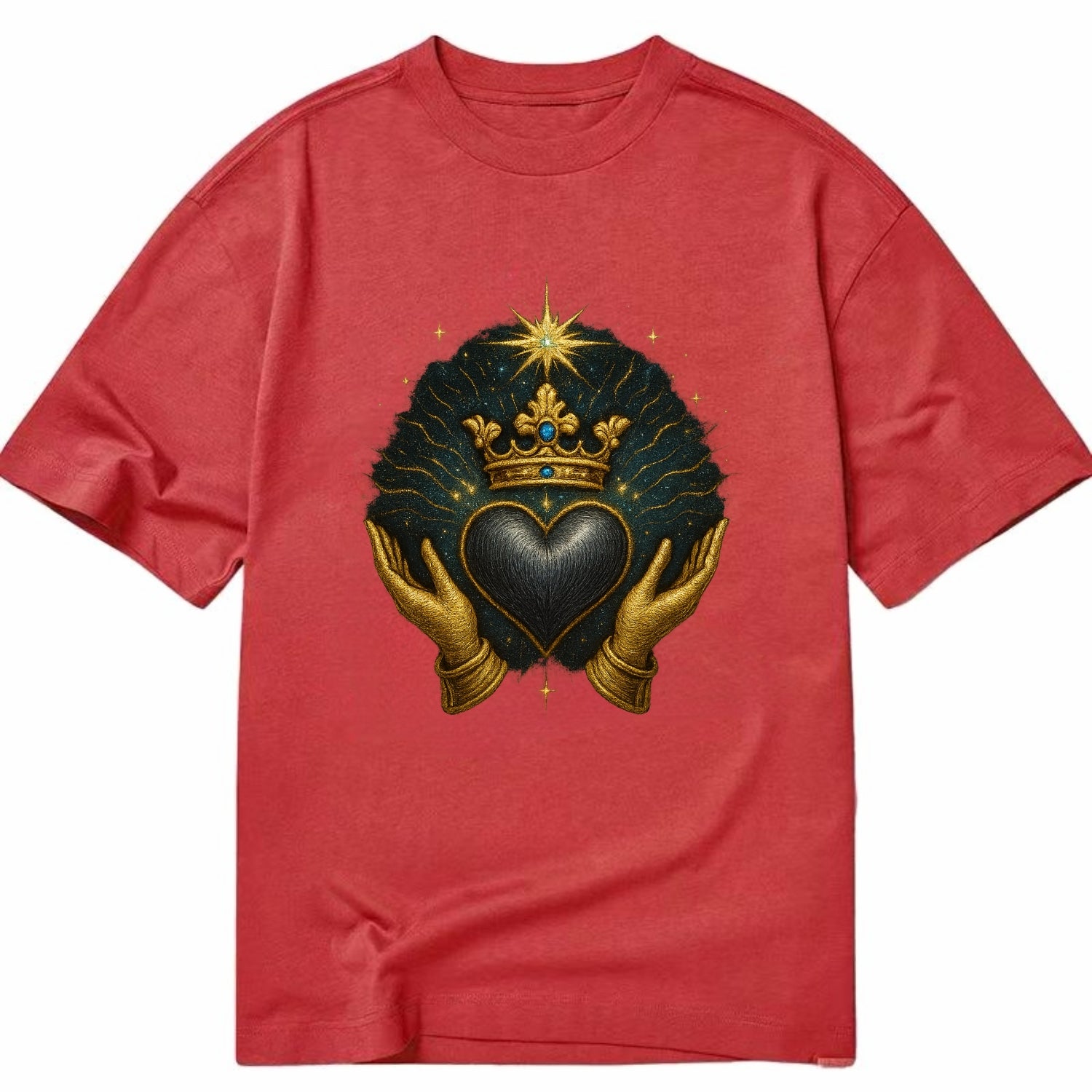 Pearl-studded tiara atop a satin-gunmetal heart supported by elegant opera-glove - Classic T-shirt - Red