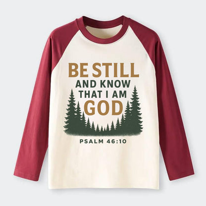 Psalm 46:10 Forest - Raglan Long Sleeve T-Shirt - Red