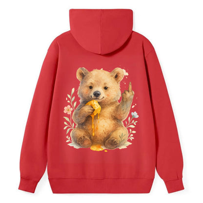 chubby bear cub eating dripping honey, sticky paw up with middle finger - Classic Pullover Hoodie - Red