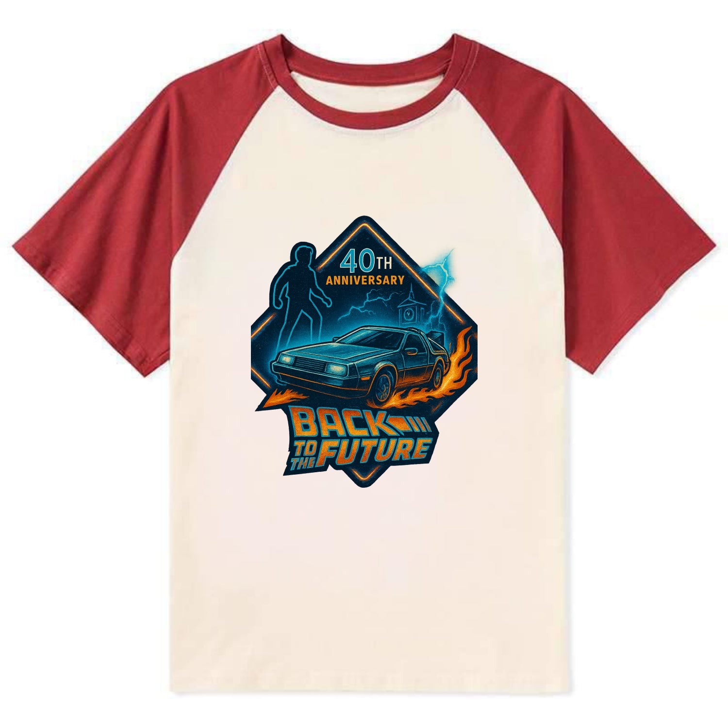 Back To The Future 40th Anniversary 2 - Contrast Raglan T-shirt - Red
