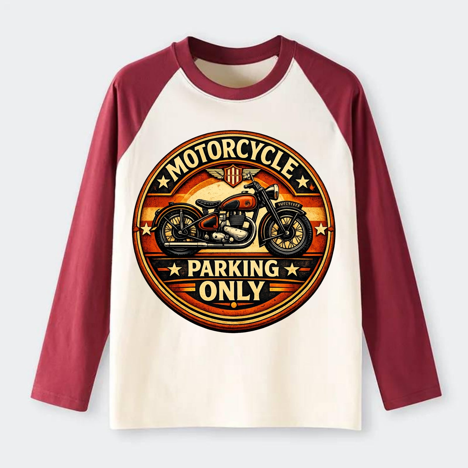 Motorcycle Parking Only - Raglan Long Sleeve T-Shirt - Red