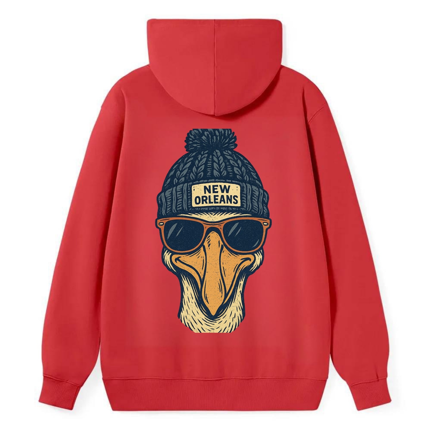 New Orleans Pelican wearing New Orleans beanie with pom pom and wayfarer - Classic Pullover Hoodie - Red