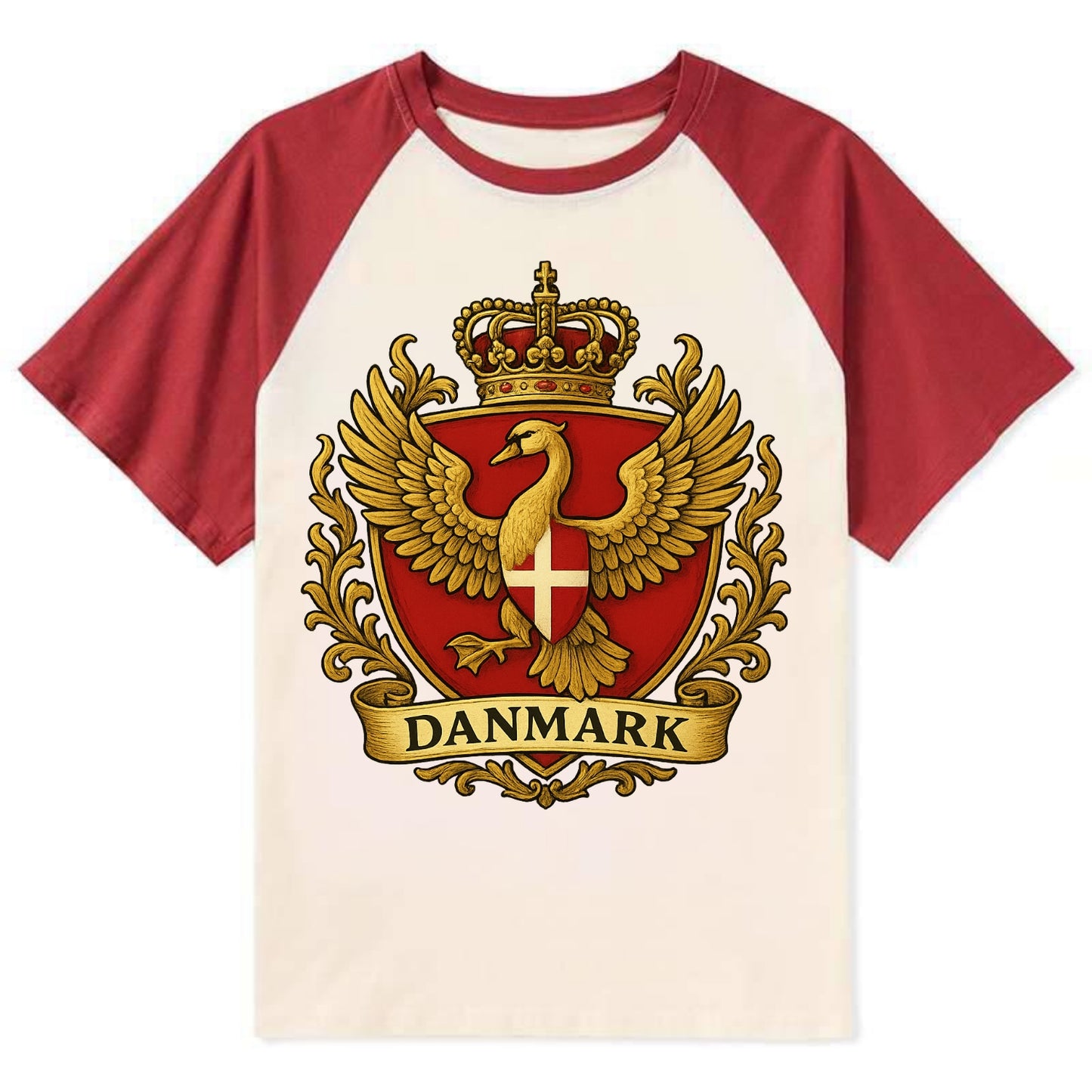 Denmark Heritage Badge  - Contrast Raglan T-shirt - Red