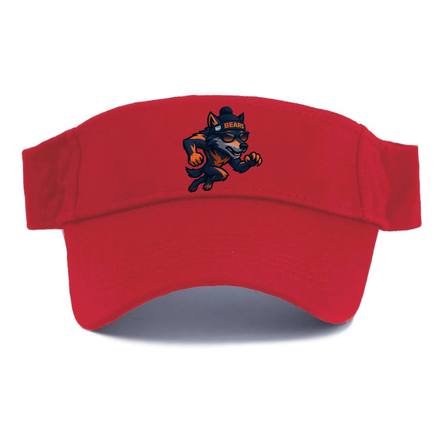 Chicago Wolf wearing Bears beanie with Lake Michigan patch and wayfarer sunglasses - Visor - Red