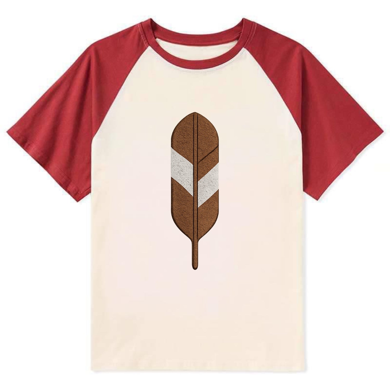Eagle Feather  - Contrast Raglan T-shirt - Red