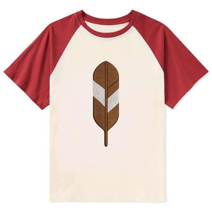 Eagle Feather  - Contrast Raglan T-shirt - Red