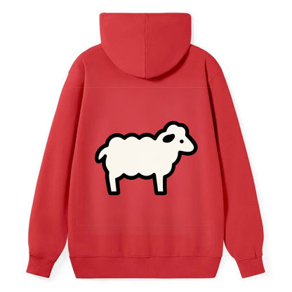 Sheep - White fluffy wool flat side profile - Classic Pullover Hoodie - Red