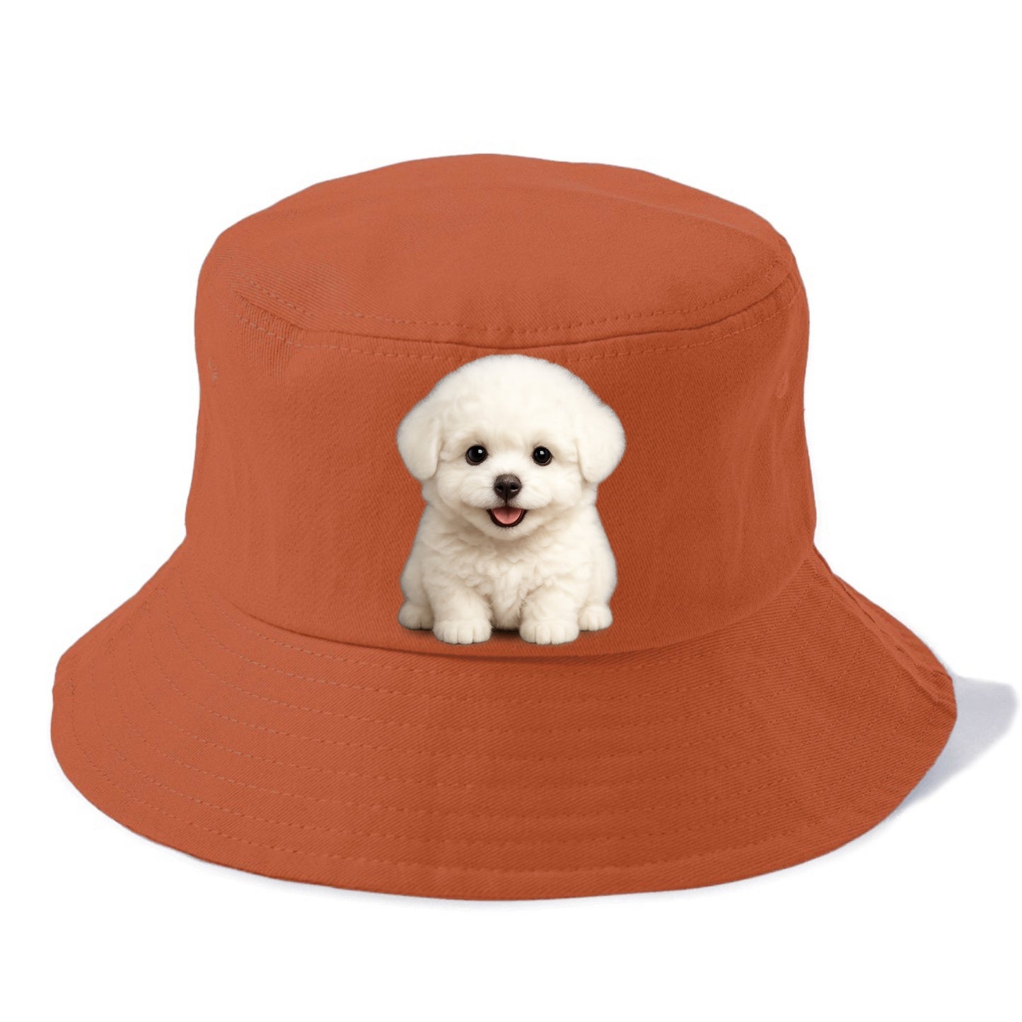 Baby Bichon Frise Puppy - white puffy cloud, dark eyes, happy expression, - Bucket Hat - Red