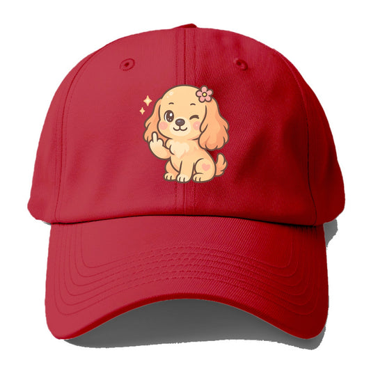 Cocker Spaniel with long wavy ears, gentle face, paw flipping off - Baseball Cap - Red