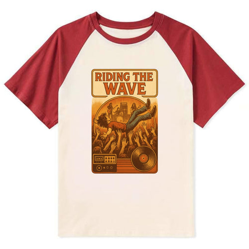 Crowd surfing at packed concert - Riding the Wave - concert energy - Contrast Raglan T-shirt