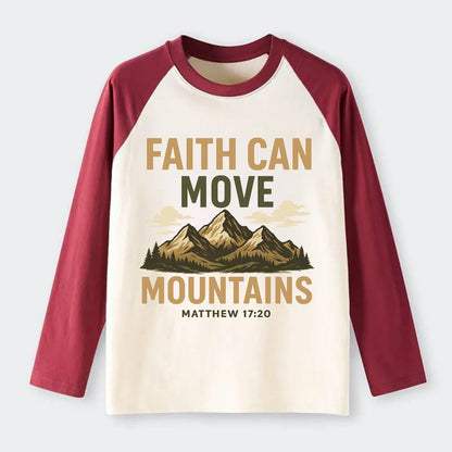 Matthew 17:20 Mountains - Raglan Long Sleeve T-Shirt - Red