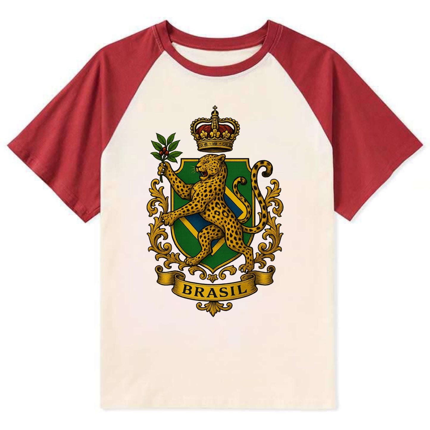 Brazil Jaguar Emblem  - Contrast Raglan T-shirt - Red