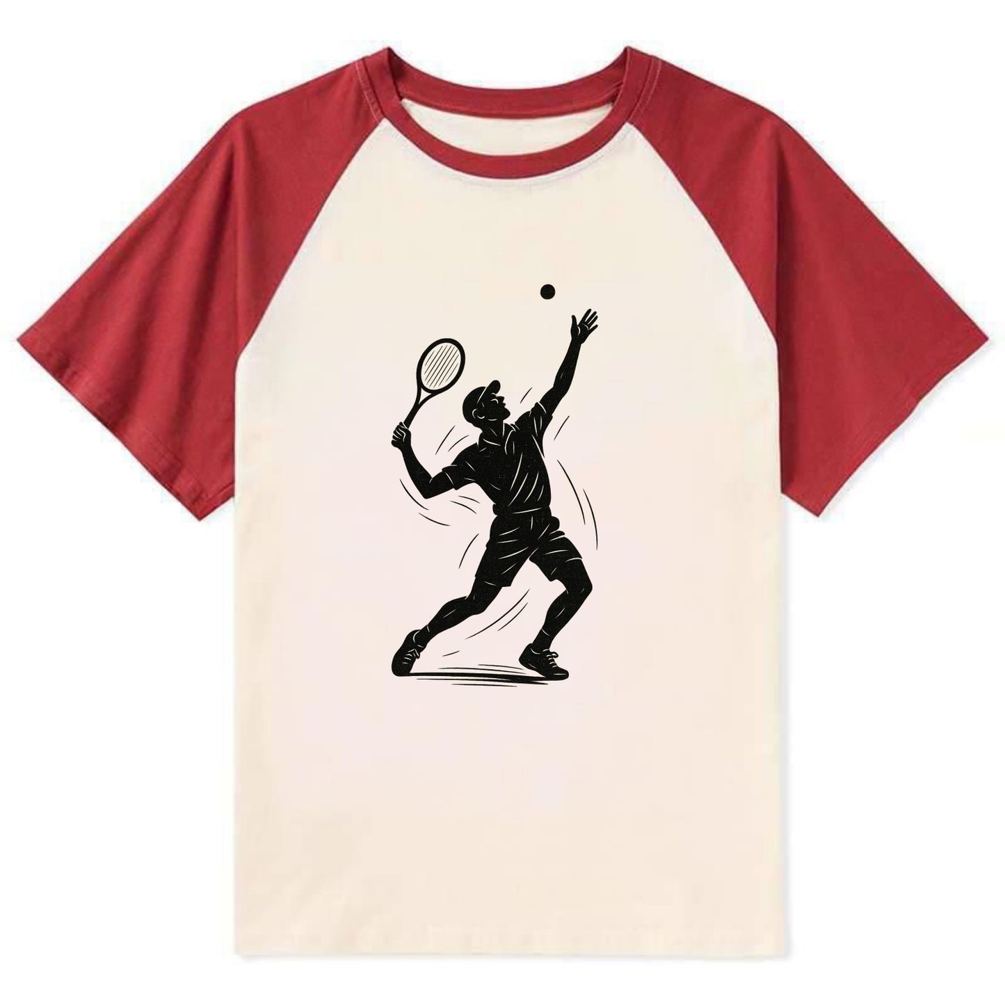 Tennis player serving with powerful form - Contrast Raglan T-shirt - Red