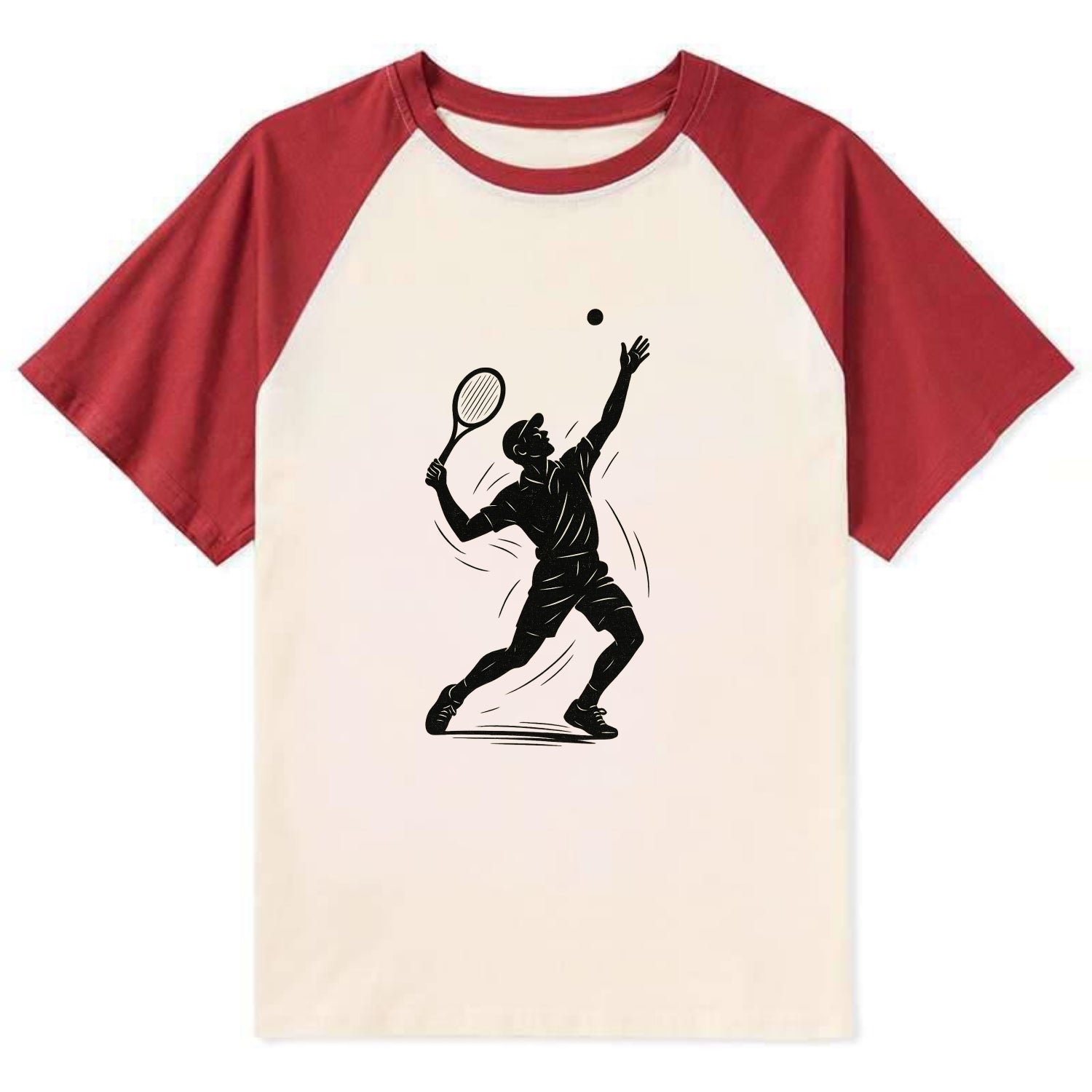 Tennis player serving with powerful form - Contrast Raglan T-shirt - Red