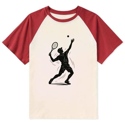 Tennis player serving with powerful form - Contrast Raglan T-shirt - Red