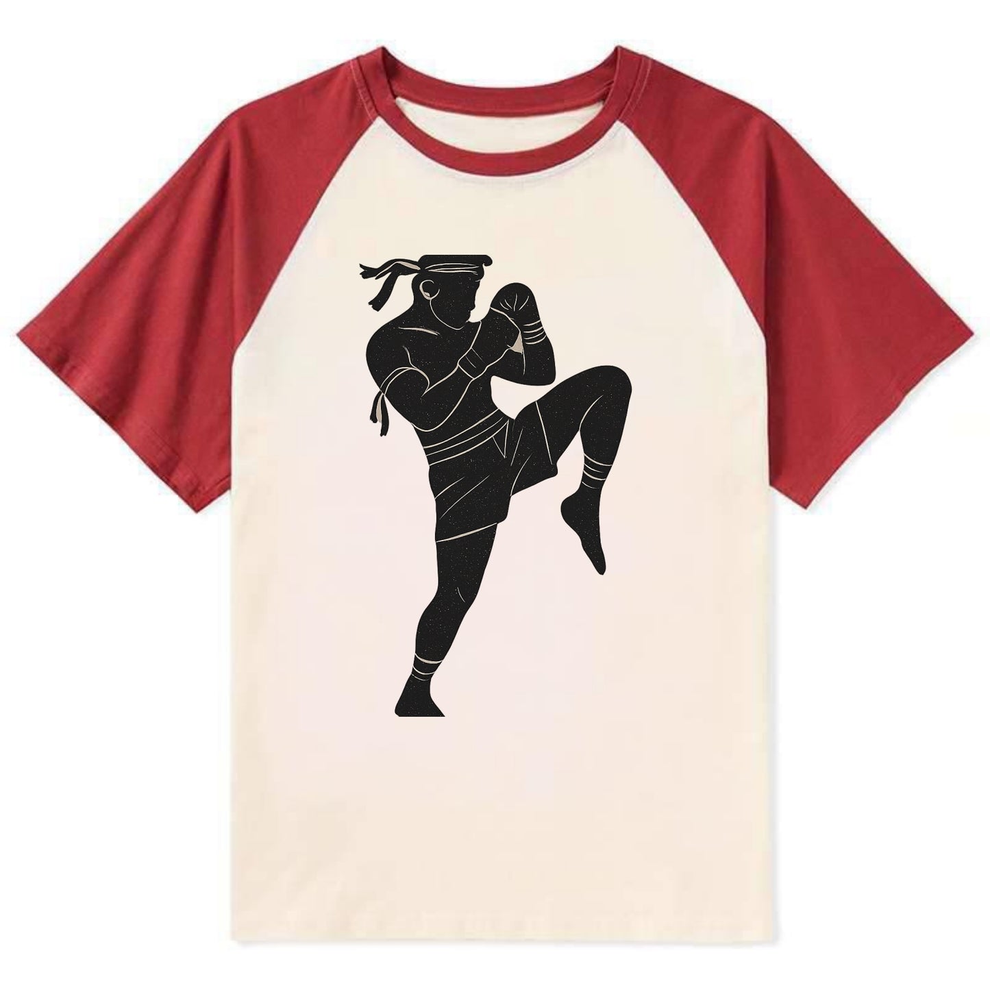Muay Thai fighter with knee strike - Contrast Raglan T-shirt - Red