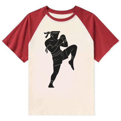 Muay Thai fighter with knee strike - Contrast Raglan T-shirt - Red