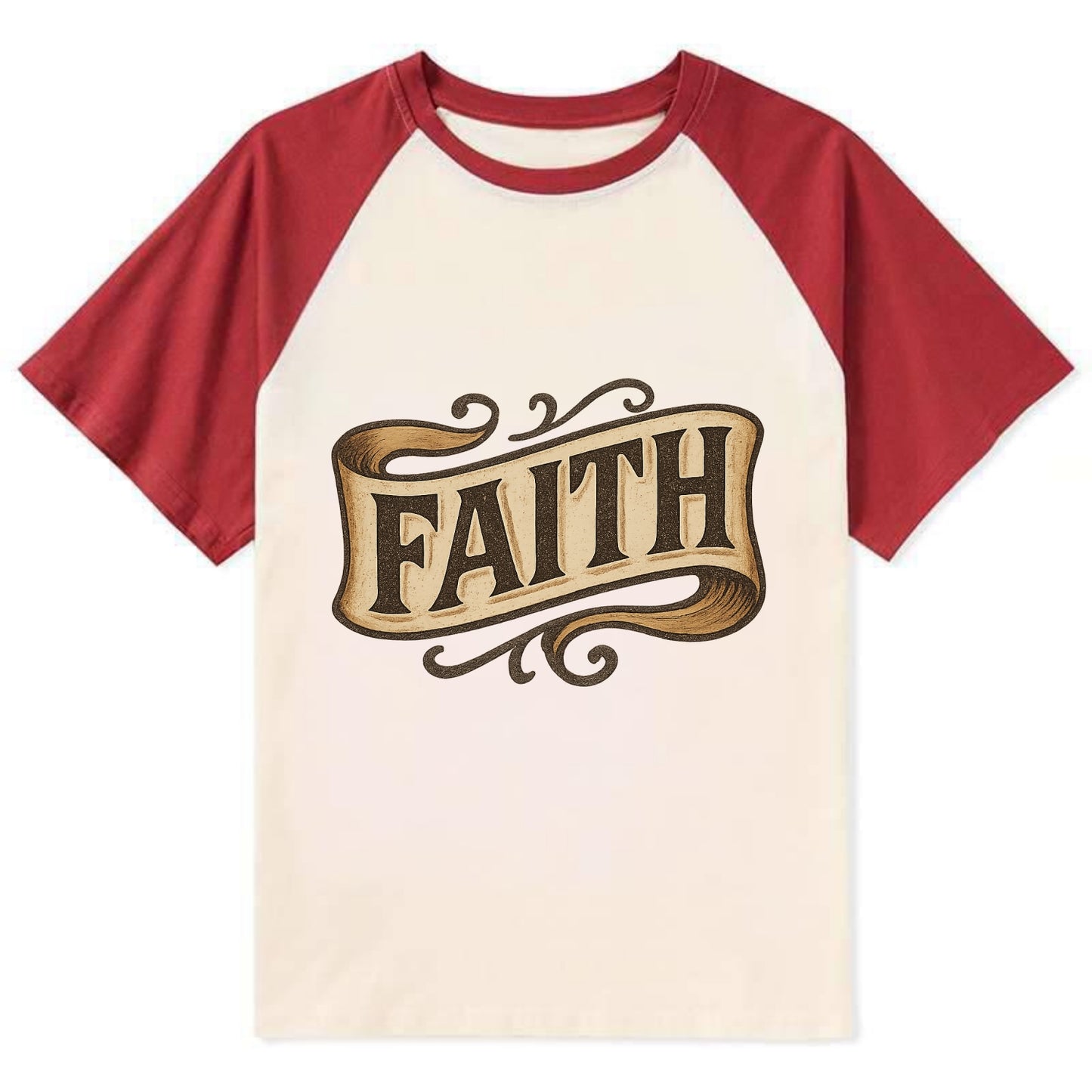 Bold typography design - "FAITH" - trust in the unseen, spiritual strength - Contrast Raglan T-shirt - Red