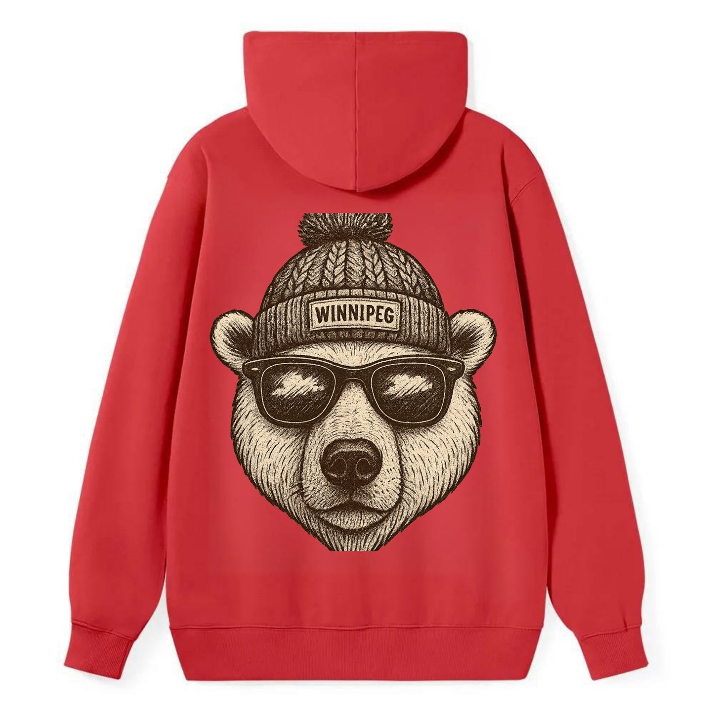 Winnipeg Polar Bear wearing Winnipeg beanie with pom pom and wayfarer - Classic Pullover Hoodie - Red