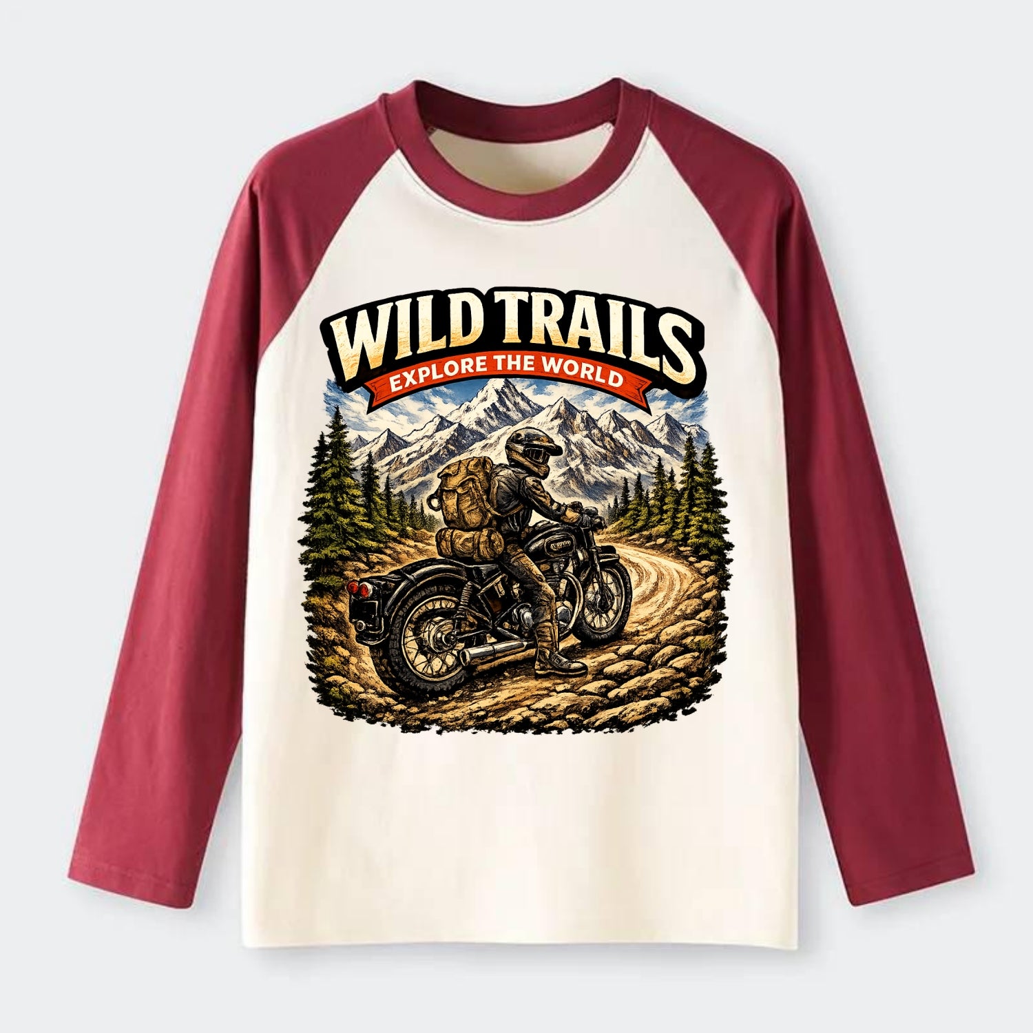 Wild Trails Explorer - Raglan Long Sleeve T-Shirt - Red