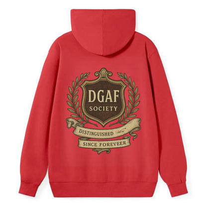 Official membership card design - "DGAF Society - Distinguished Members - Classic Pullover Hoodie - Red