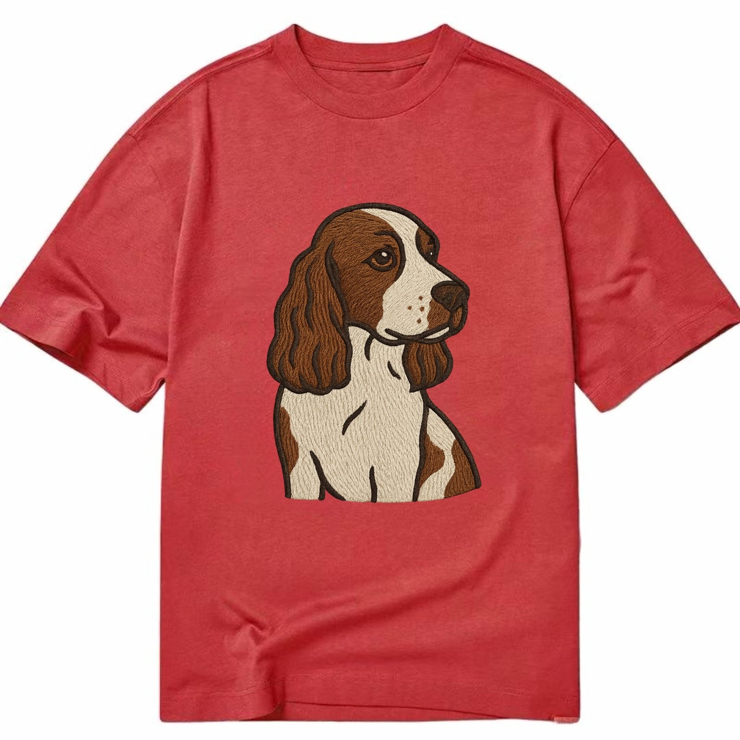 English Cocker Spaniel - Liver and white embroidered design - Classic T-shirt - Red