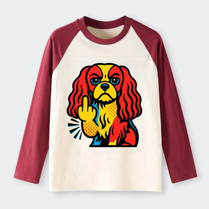 Cavalier King Charles Spaniel with long ears, regal paw giving finger - Raglan Long Sleeve T-Shirt - Red