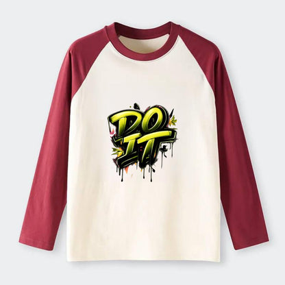 Bold typography design - "DO IT" - just do it, stop waiting - Raglan Long Sleeve T-Shirt - Red