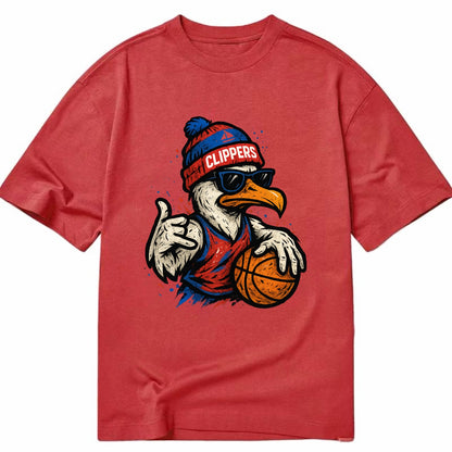 LA Seagull wearing Clippers red white and blue beanie with ship patch and - Classic T-shirt - Red