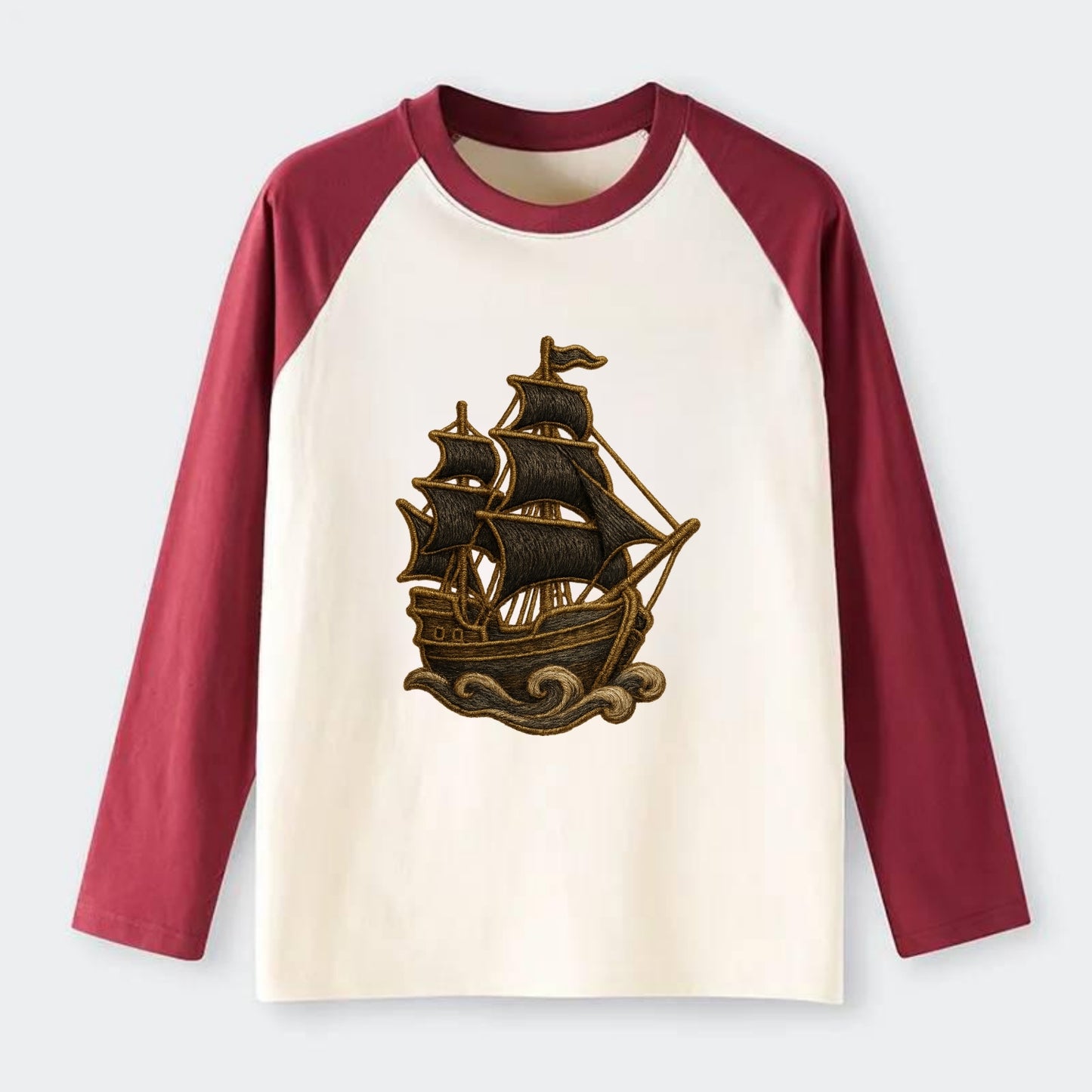 Pirate Ship  - Raglan Long Sleeve T-Shirt - Red