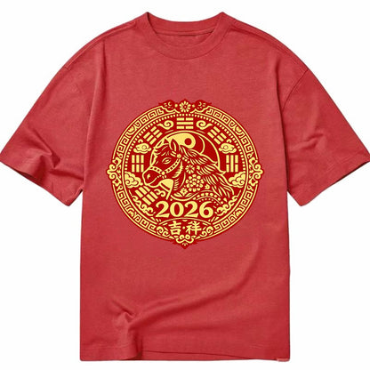 LUCKY HORSE MEDALLION | Circular medallion with horse profile | Intricate Chinese - Classic T-shirt - Red