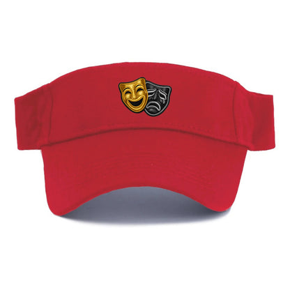 BROADWAY MASKS - comedy tragedy masks in gold and black , theater - Visor - Red