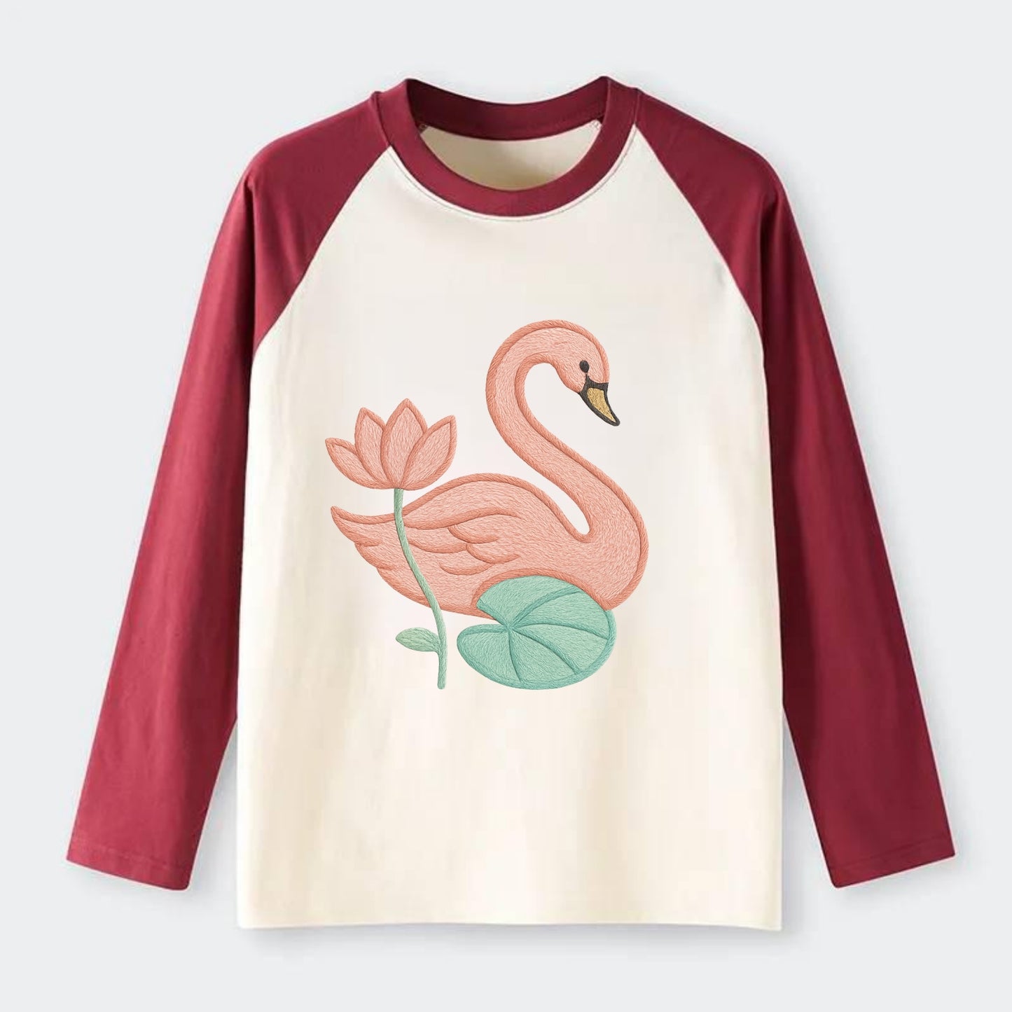 Coral Swan - Raglan Long Sleeve T-Shirt - Red