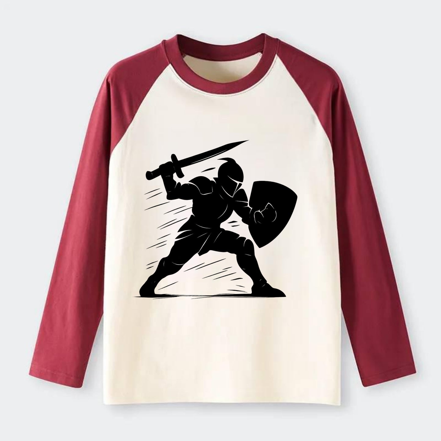 Knight with sword and shield - Raglan Long Sleeve T-Shirt - Red