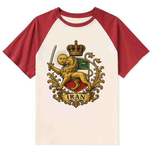 Royal Iran Coat Of Arms - Contrast Raglan T-shirt - Red