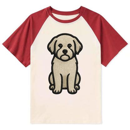 Havanese - Cream colored sitting pose - Contrast Raglan T-shirt - Red