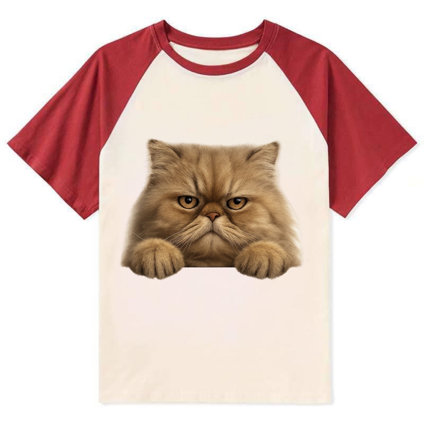 Persian Cat  - Contrast Raglan T-shirt - Red