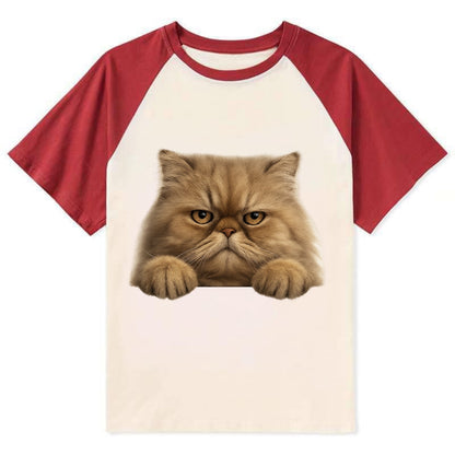 Persian Cat  - Contrast Raglan T-shirt - Red