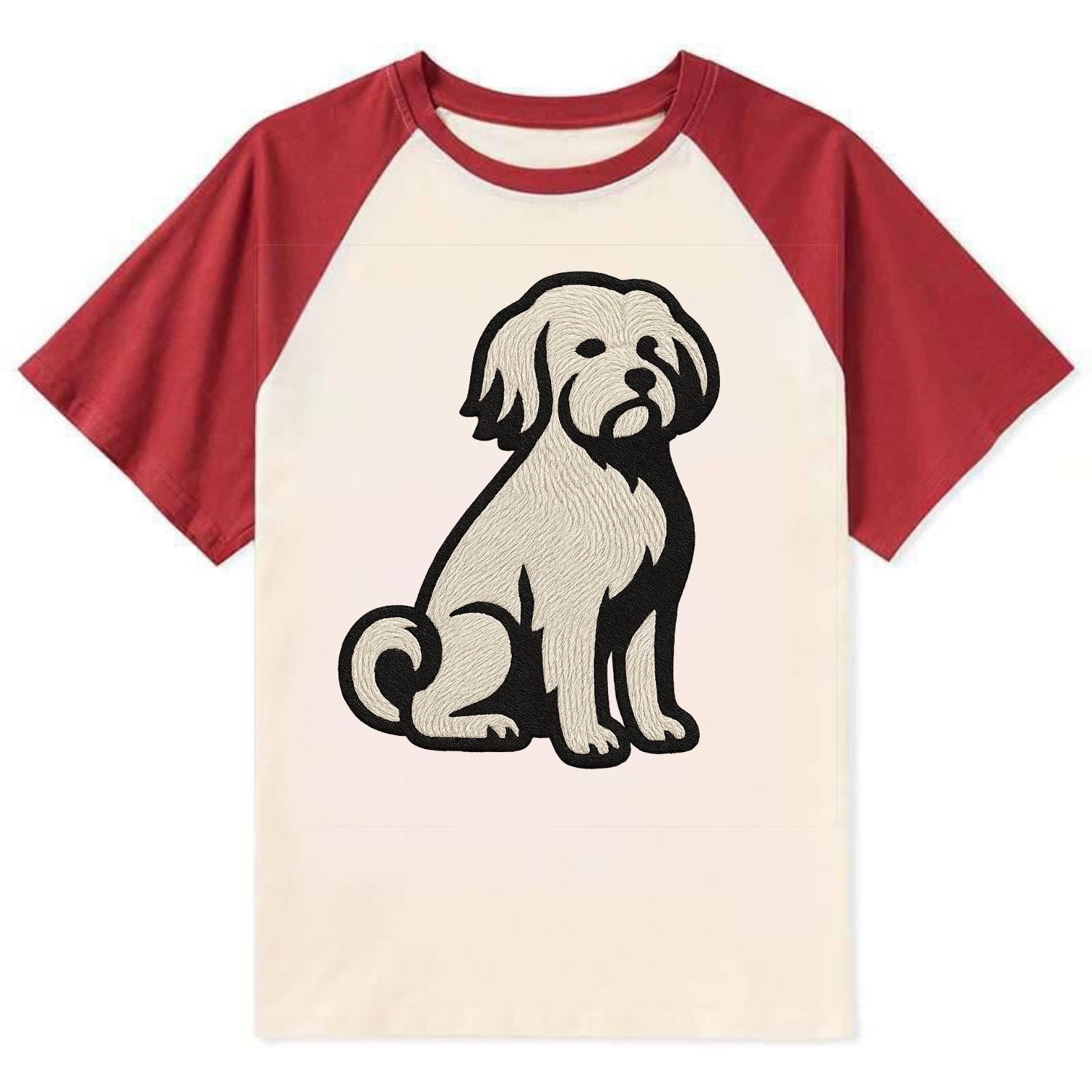 Löwchen - Little Lion Dog white embroide - Contrast Raglan T-shirt - Red
