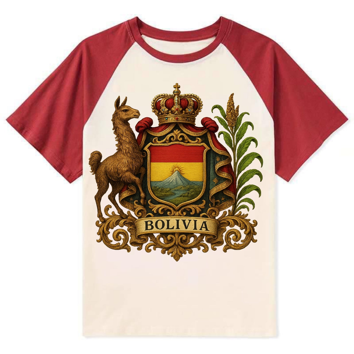 Bolivia Royal Logo  - Contrast Raglan T-shirt - Red