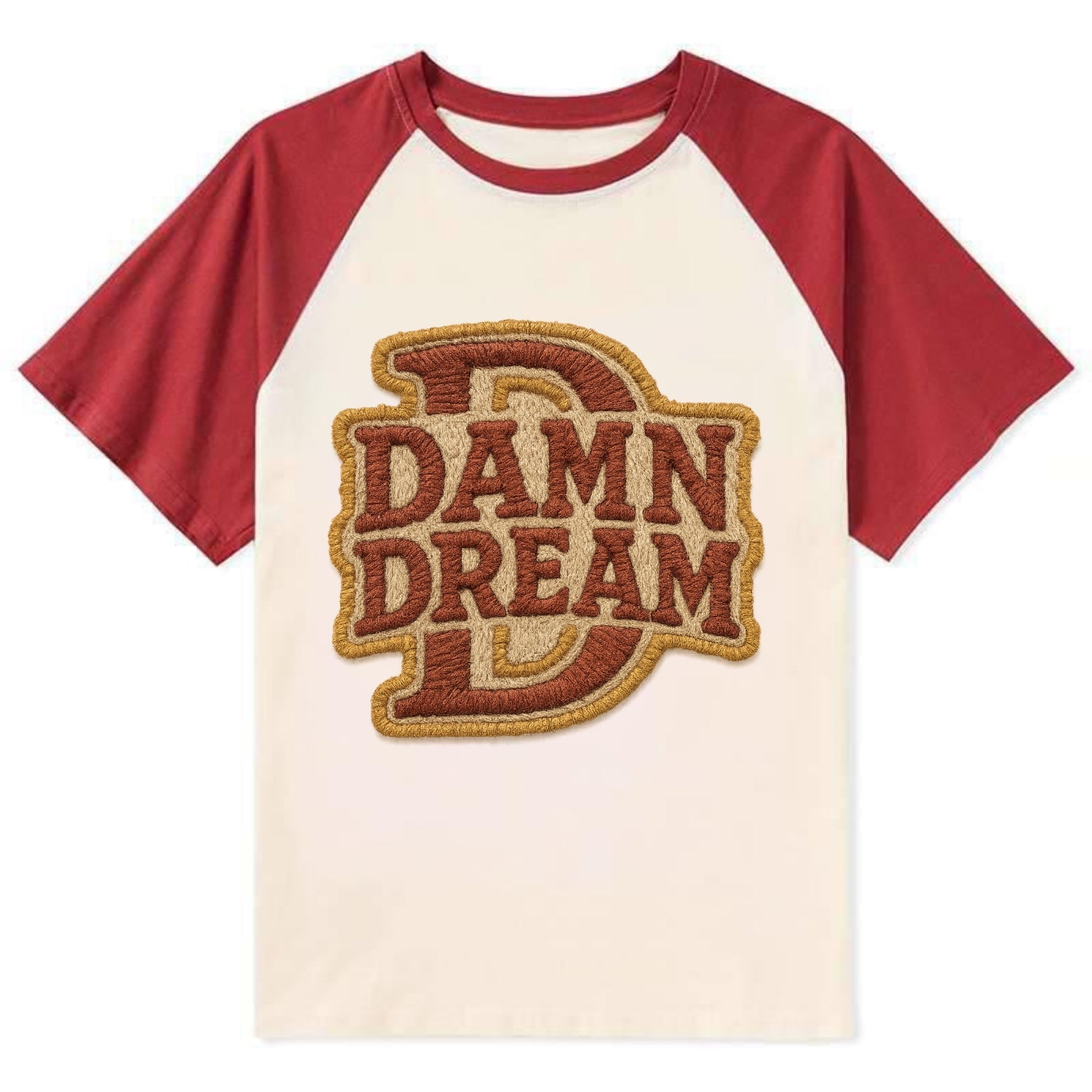 DAMN;DREAM BIG Motivational White Cap - Contrast Raglan T-shirt - Red