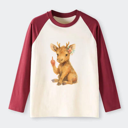 baby moose with adorable tiny antlers, one hoof raised in attitude - Raglan Long Sleeve T-Shirt - Red