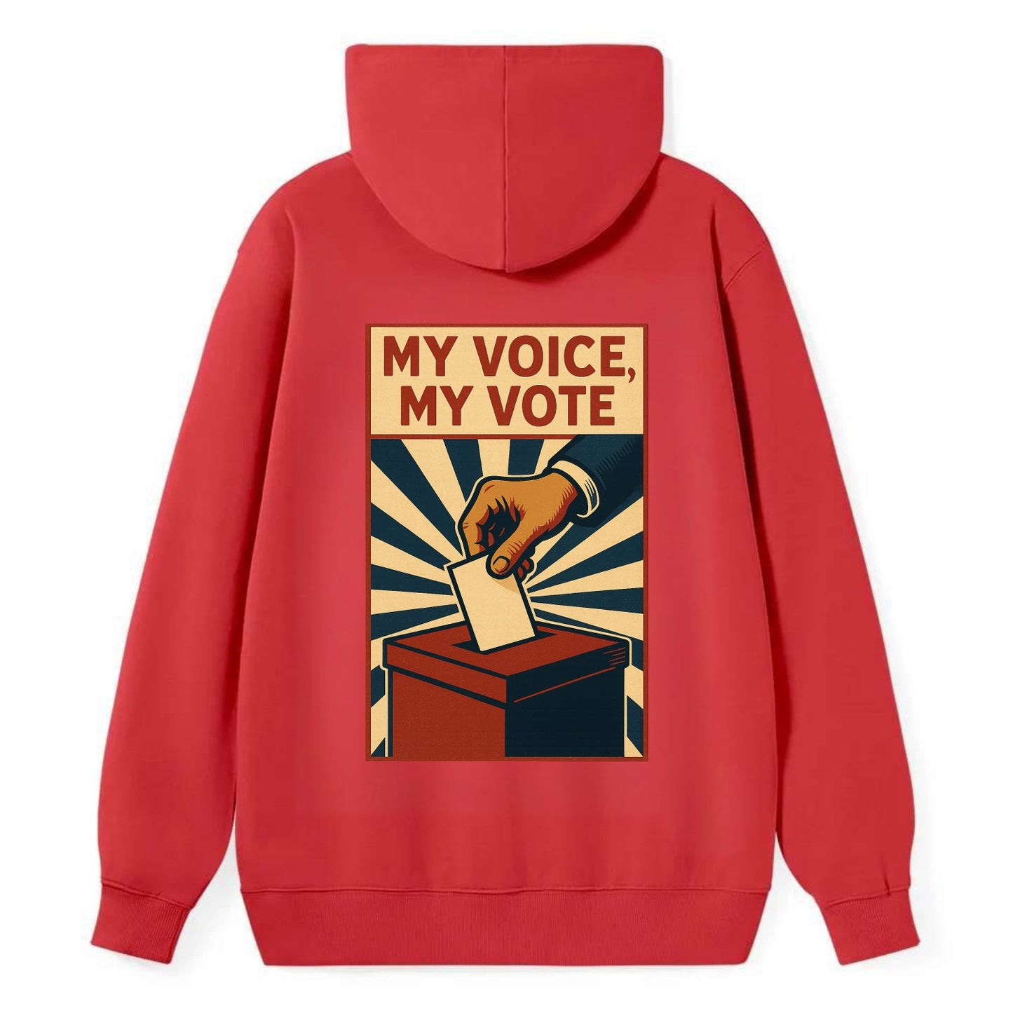 Hand dropping ballot into box with determination - "My Voice, My Vote" - - Classic Pullover Hoodie - Red